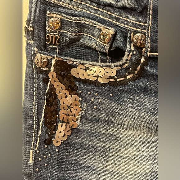 Miss Me Straight Leg Denim Jeans Big Bling Size 27 - Picture 6 of 15